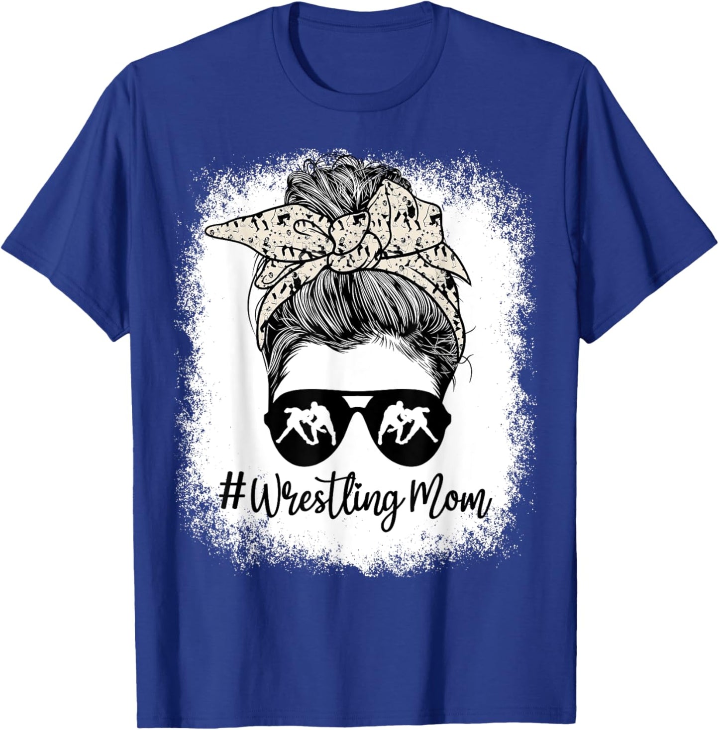 Bleached Life Wrestling Mom Leopard Messy bun Glasses T-Shirt - T-Shirt | Royal