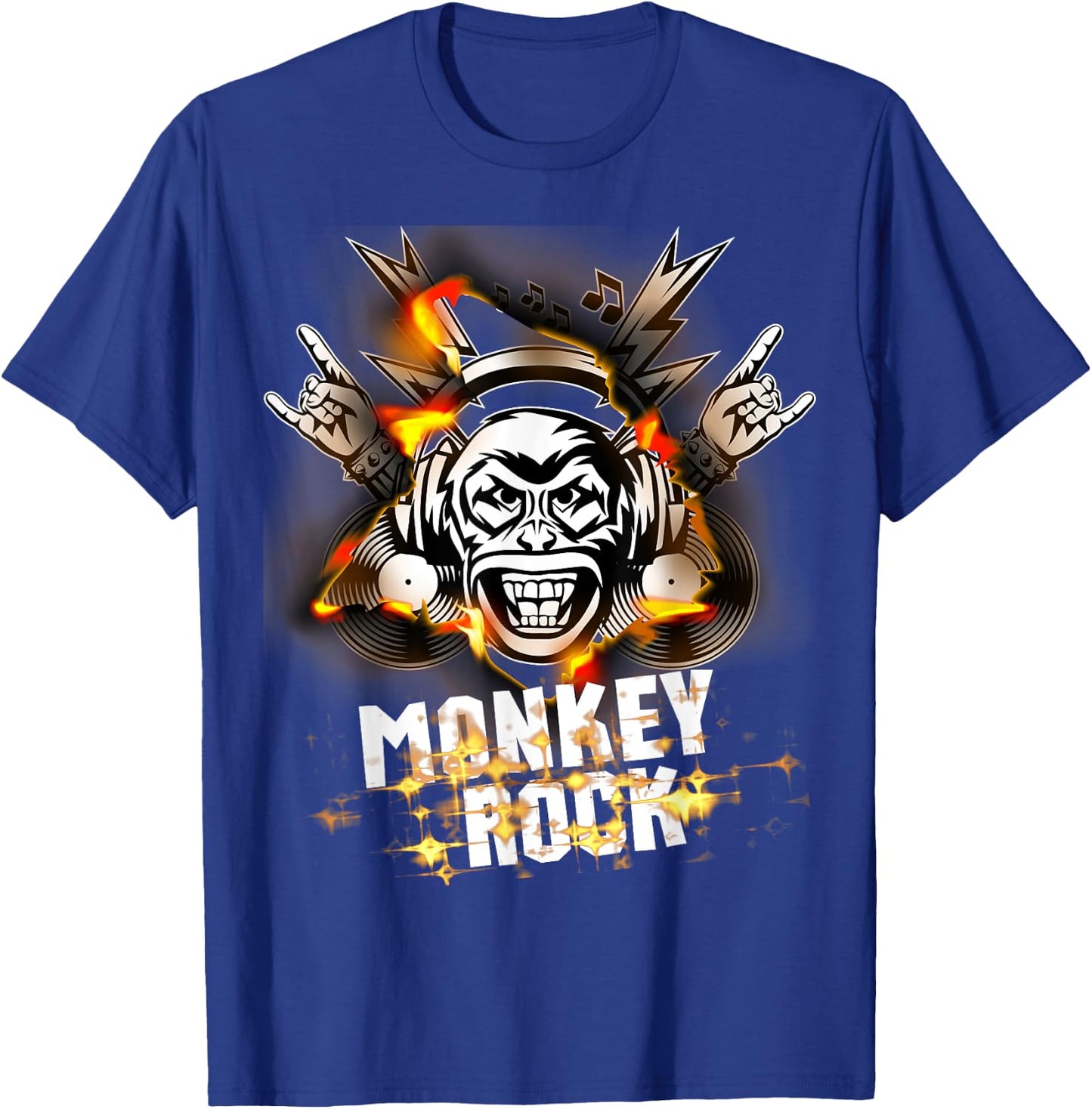 Monkey Punks Band on Fire Classic Rock and Roll Never Die T-Shirt - T-Shirt | Royal