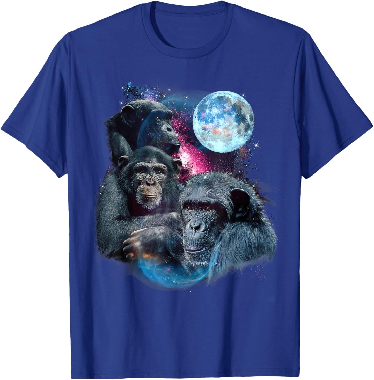 3 Moon Chimpanzee Art Monkey Chimp Ape Animal Lover Novelty T-Shirt - T-Shirt | Royal