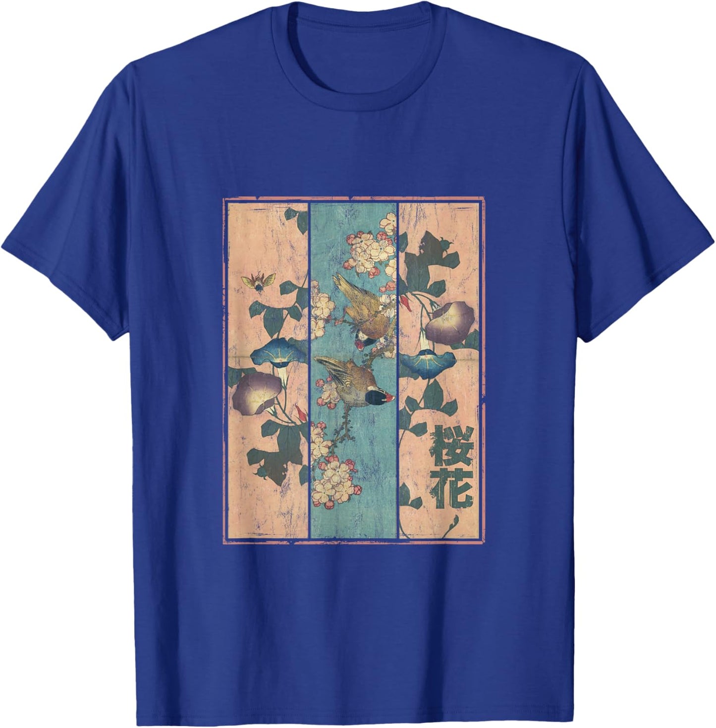 Japanese Aesthetic Birds And Cherry Blossoms Japan Art T-Shirt - T-Shirt | Royal