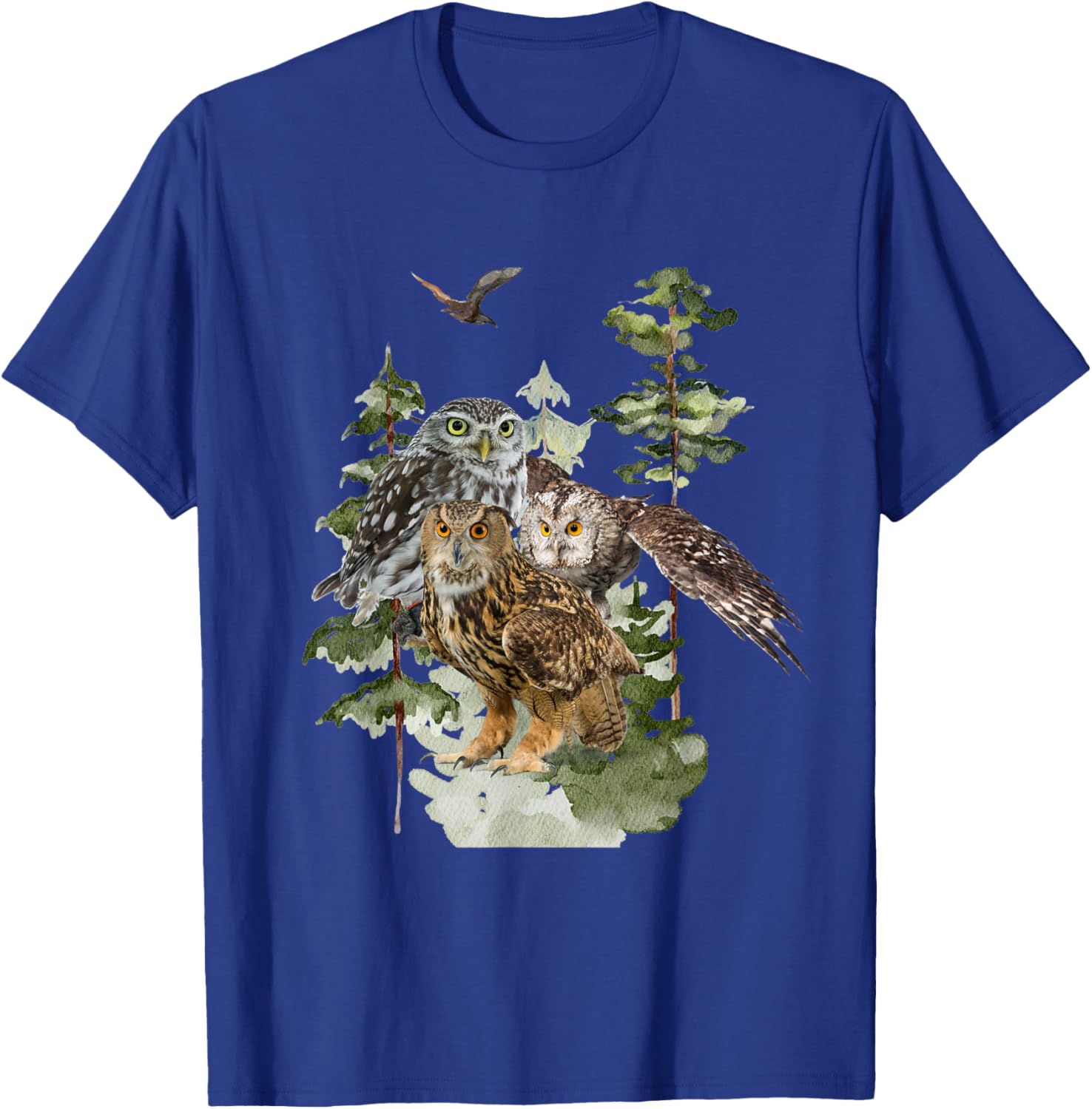 Wildlife Mountain Owls in the Woods T-Shirt - T-Shirt | Royal
