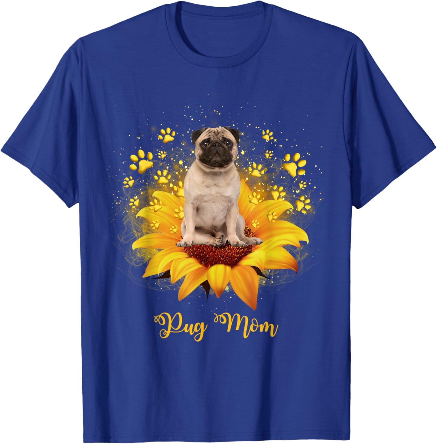 Pug Mom Sunflower With Dog Paw Mother's Day T-Shirt - T-Shirt | Royal