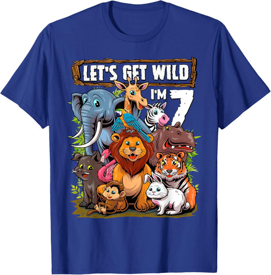 7 Year Old Zoo Birthday Safari Jungle Animals 7th Birthday T-Shirt - T-Shirt | Royal