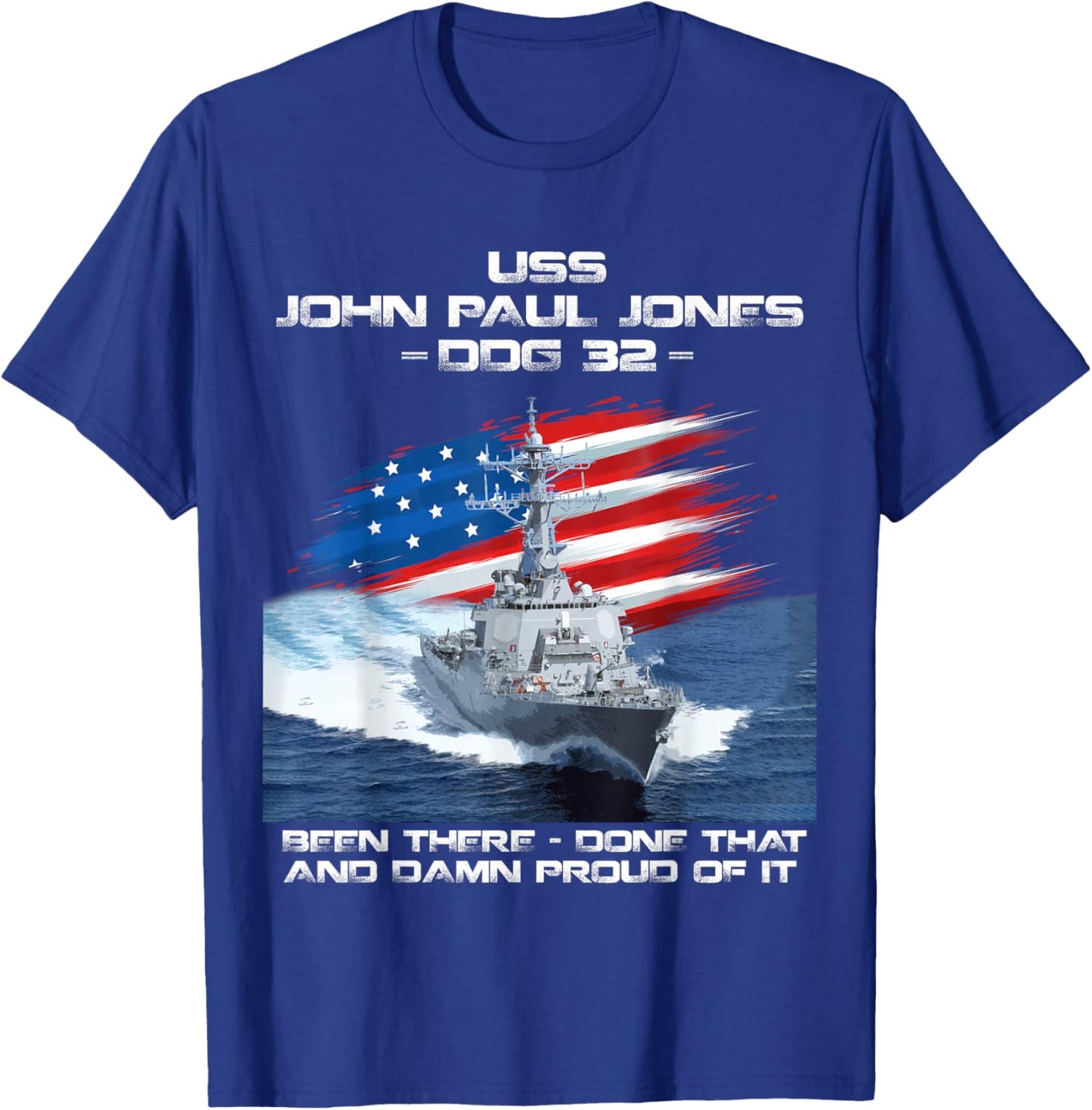 USS John Paul Jones DDG-32 Destroyer Ship USA Flag Veteran T-Shirt - T-Shirt | Royal
