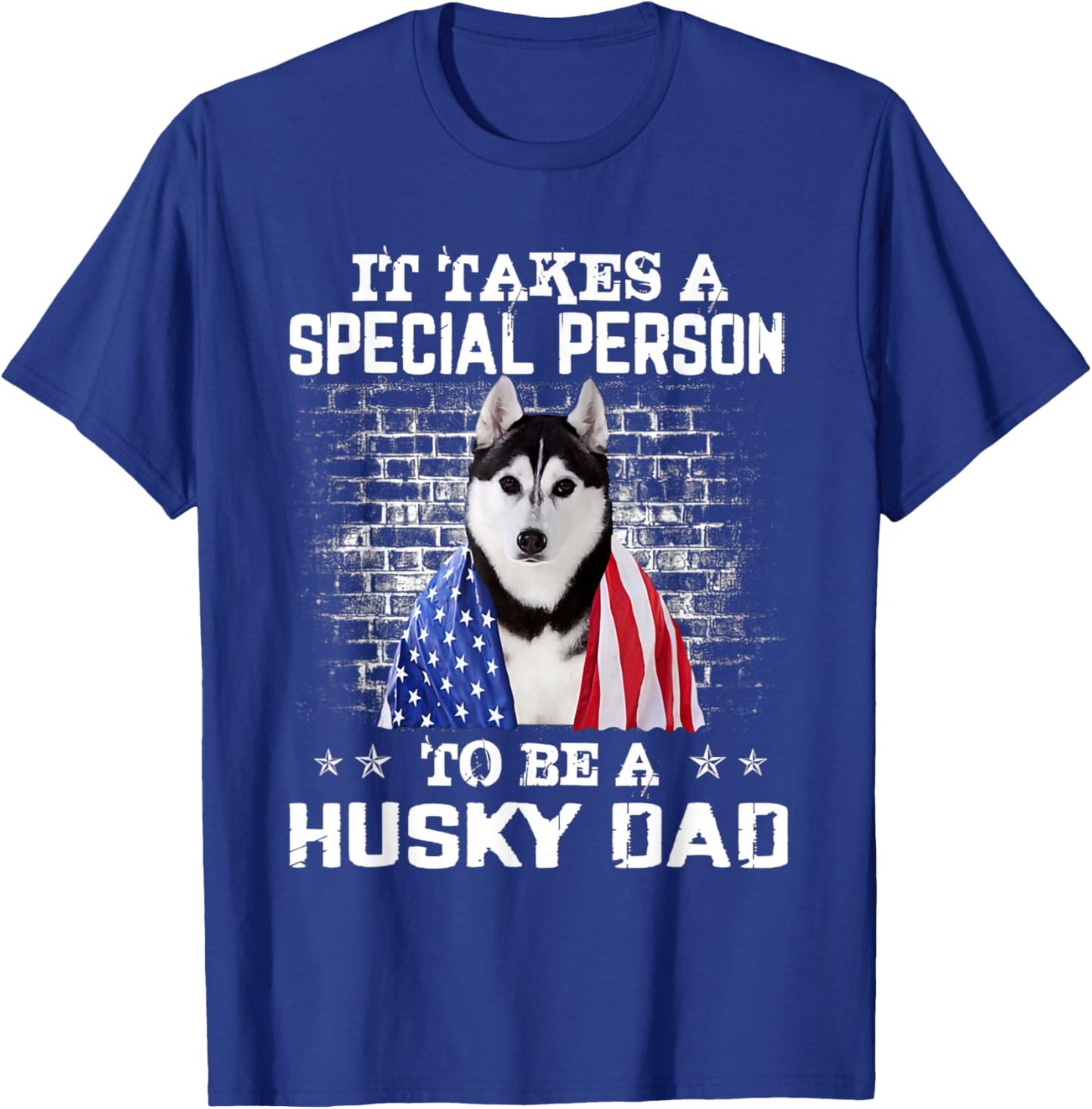 Husky Dad With Proud American Flag Dog Father's Day Women T-Shirt - T-Shirt | Royal