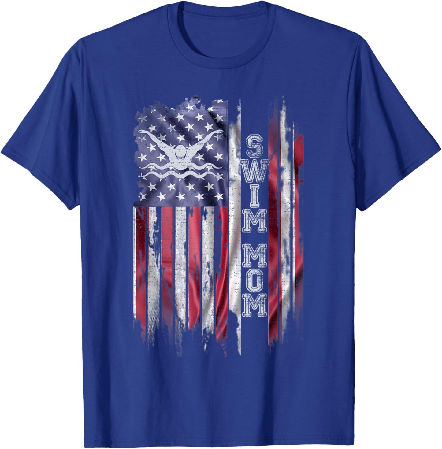 Vintage USA Flag Proud Swimming Mom Swim Swimmer Silhouette Women Kids Men T-Shirt - T-Shirt | Royal