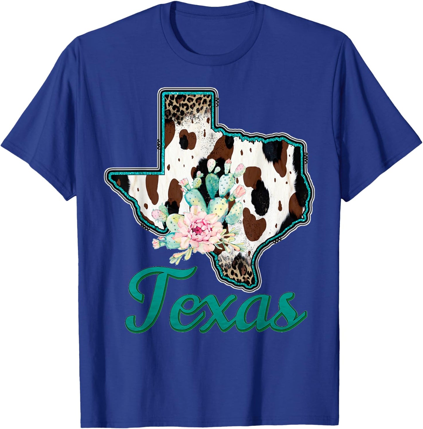 Animal Print Texas Lone Star State Cowboy Howdy Longhorn T-Shirt - T-Shirt | Royal