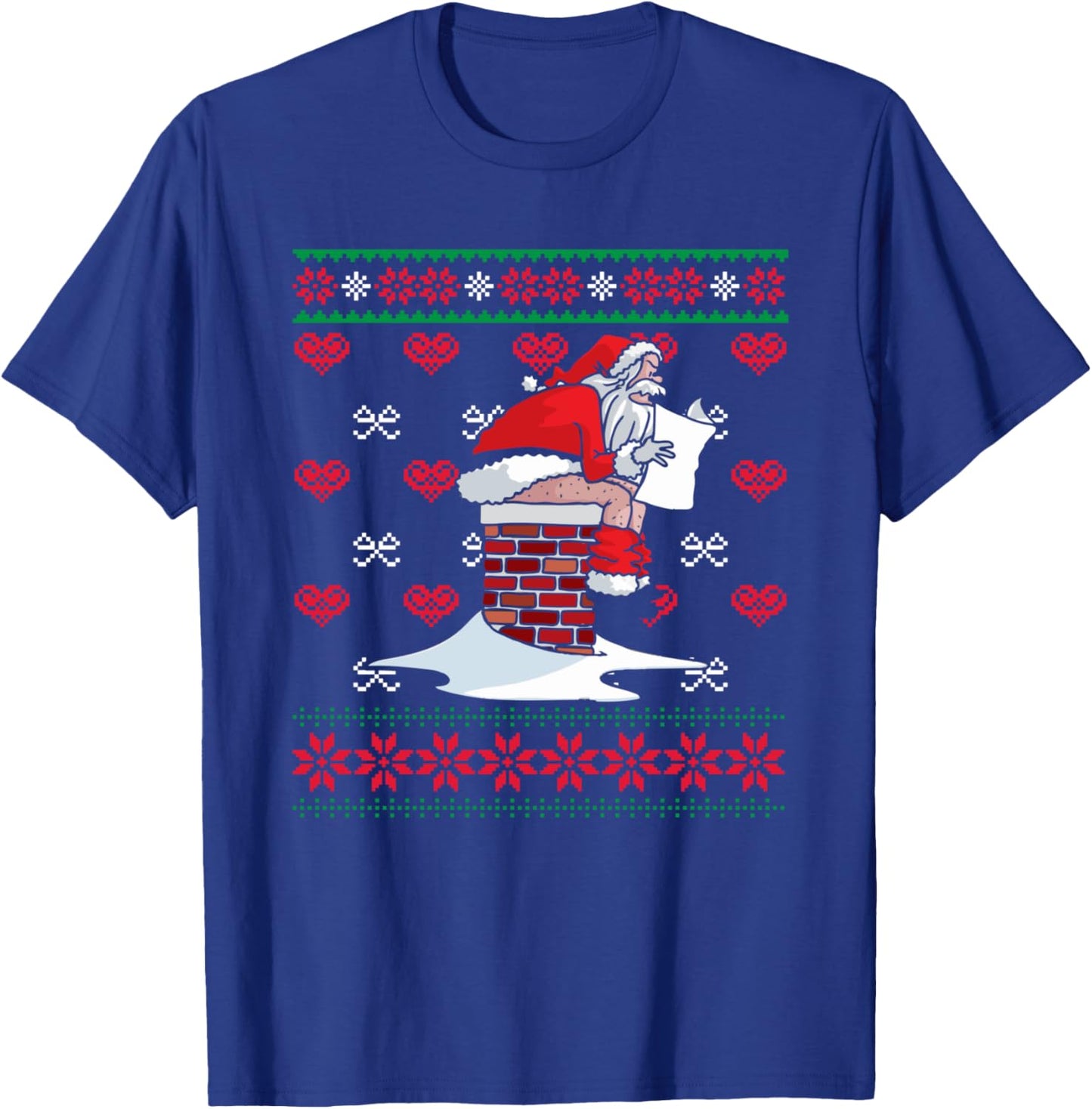 Santa Pooping Down Chimney Ugly Xmas Sweater Christmas T-Shirt - T-Shirt | Royal
