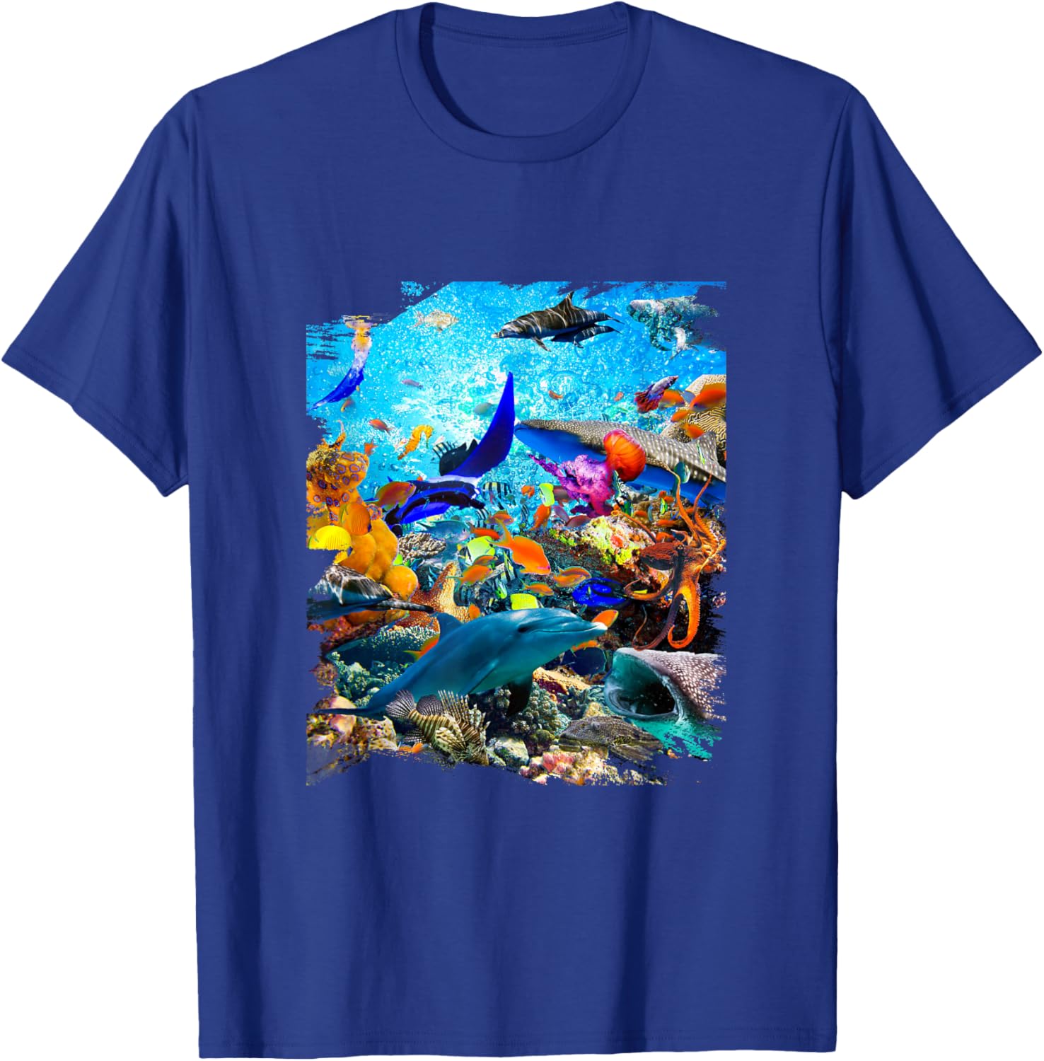 Ocean Dolphin Shark Turtle Coral Sea Fish Orca Whale Reef T-Shirt - T-Shirt | Royal