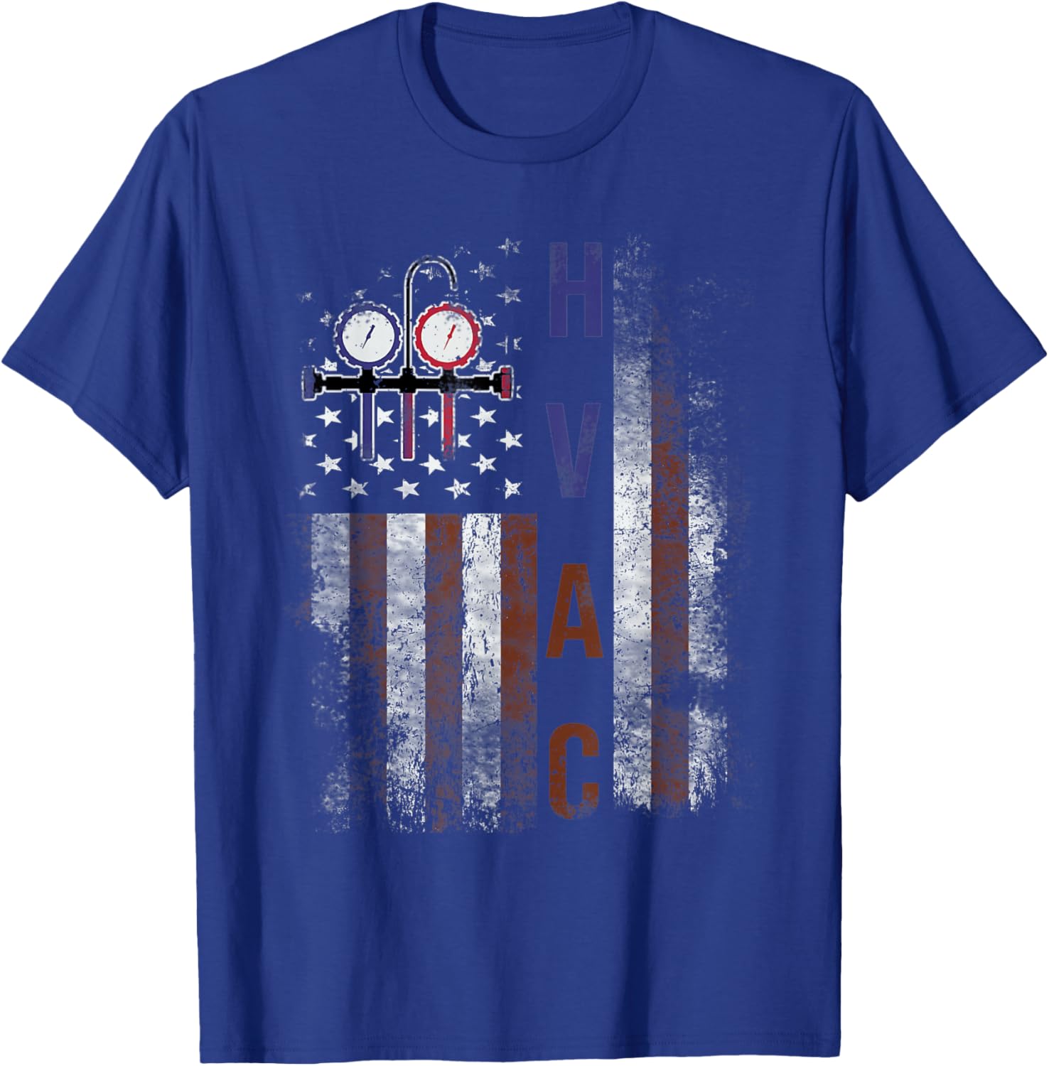 HVAC Techniacian Men American Flag USA Vintage Gift T-Shirt - T-Shirt | Royal