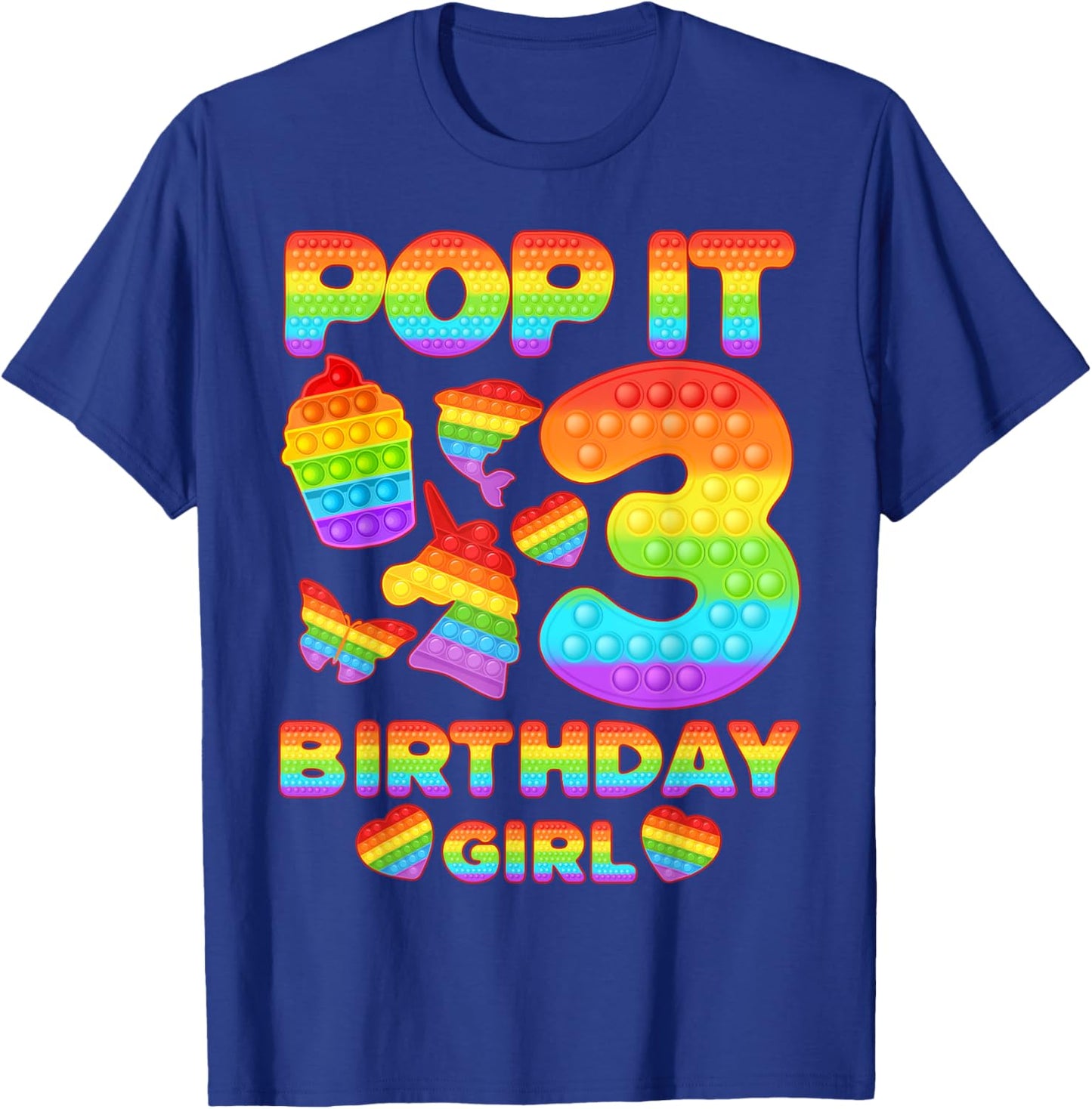 Kids Pop It 3 Year old 3rd Birthday Girl Shirt Pop it Party T-Shirt - T-Shirt | Royal