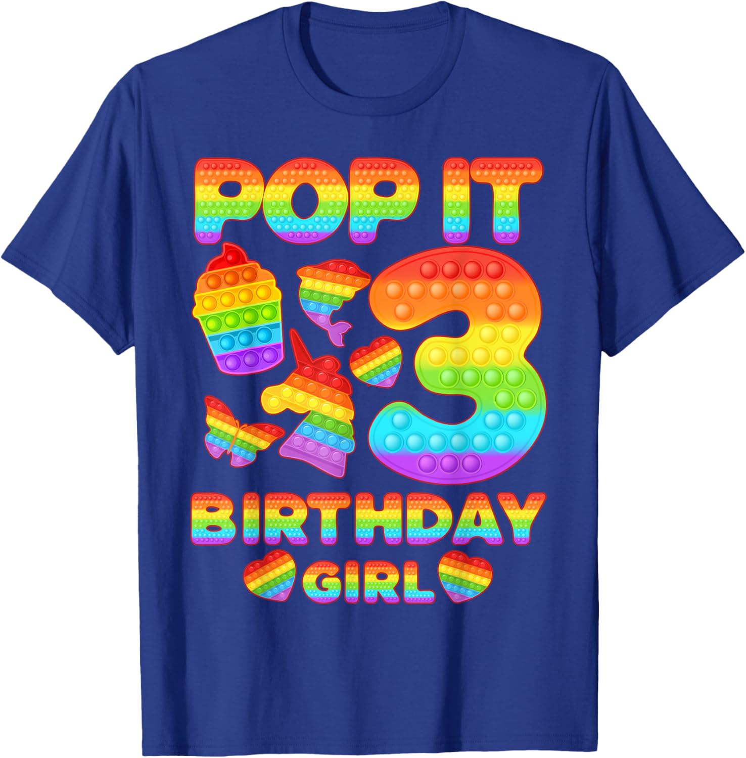 Kids Pop It 3 Year old 3rd Birthday Girl Shirt Pop it Party T-Shirt - T-Shirt | Royal