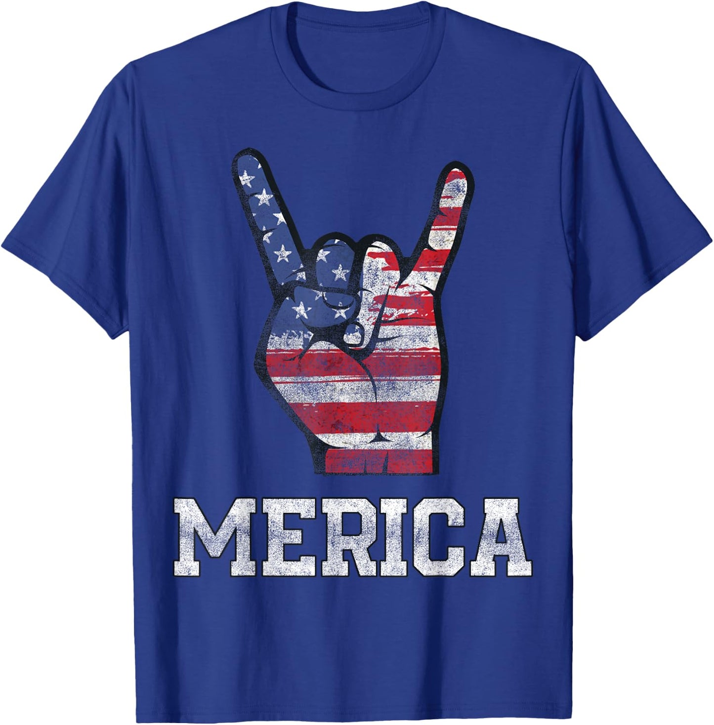 Merica Rock Sign 4th of July Vintage American Flag Retro USA T-Shirt - T-Shirt | Royal