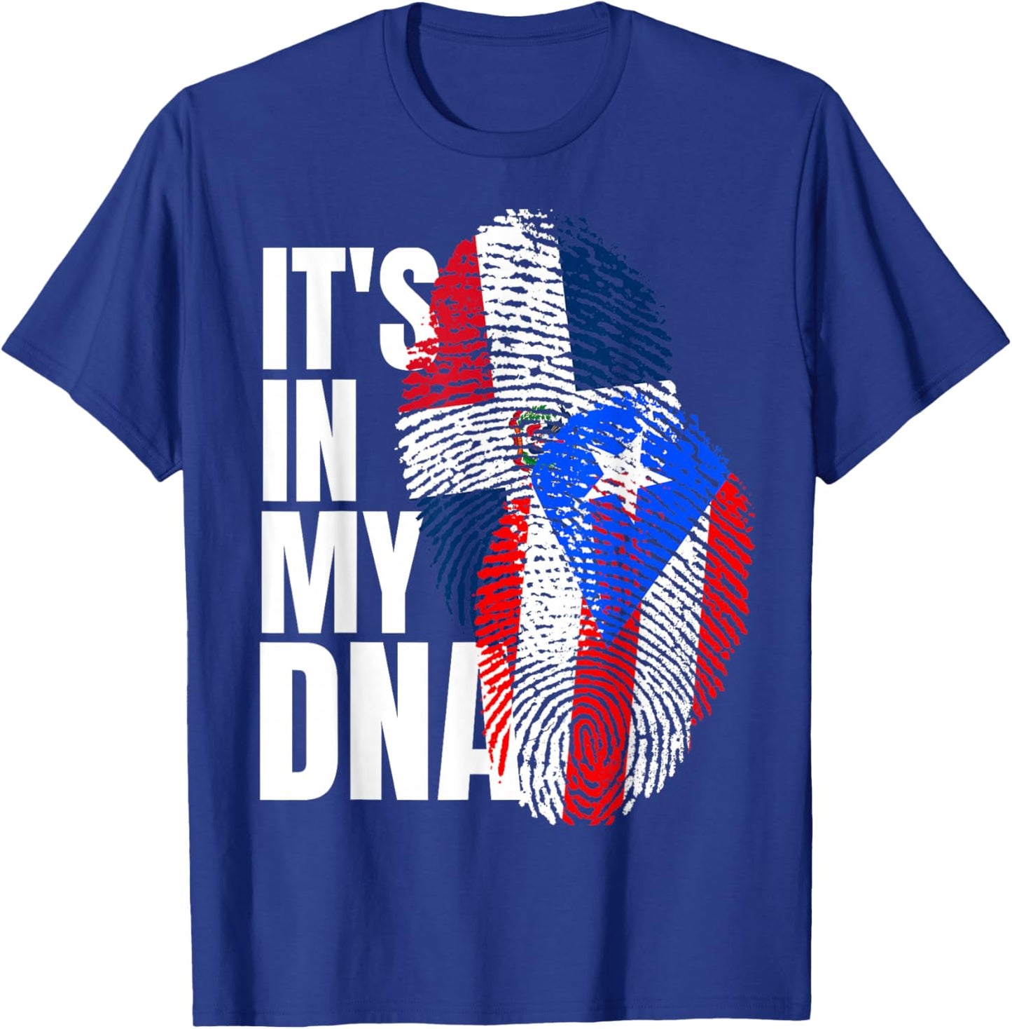 Dominican and Puertorican DNA Heritage Flag T-Shirt - T-Shirt | Royal