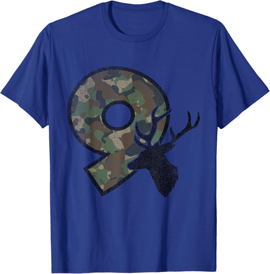 9 Nine Year Old Boy Ninth Birthday Country Camo Deer Hunter T-Shirt - T-Shirt | Royal