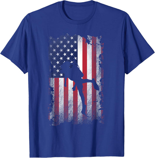 Distressed American Flag Scuba Diving USA Patriotic Gift Women Kids Men T-Shirt - T-Shirt | Royal
