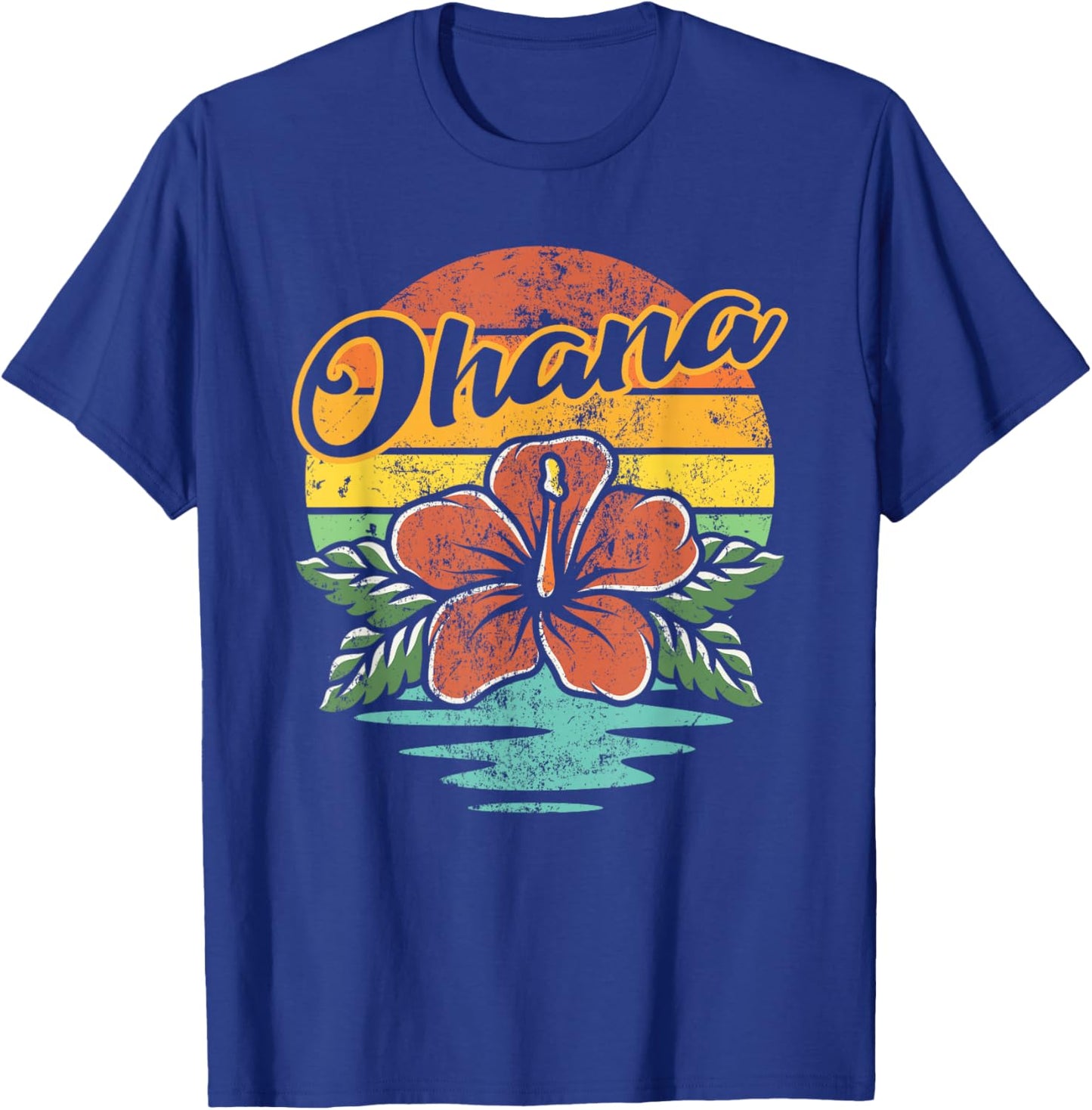 Ohana Hawaiian Family Vintage Retro Hawaii Hibiscus Flower T-Shirt - T-Shirt | Royal