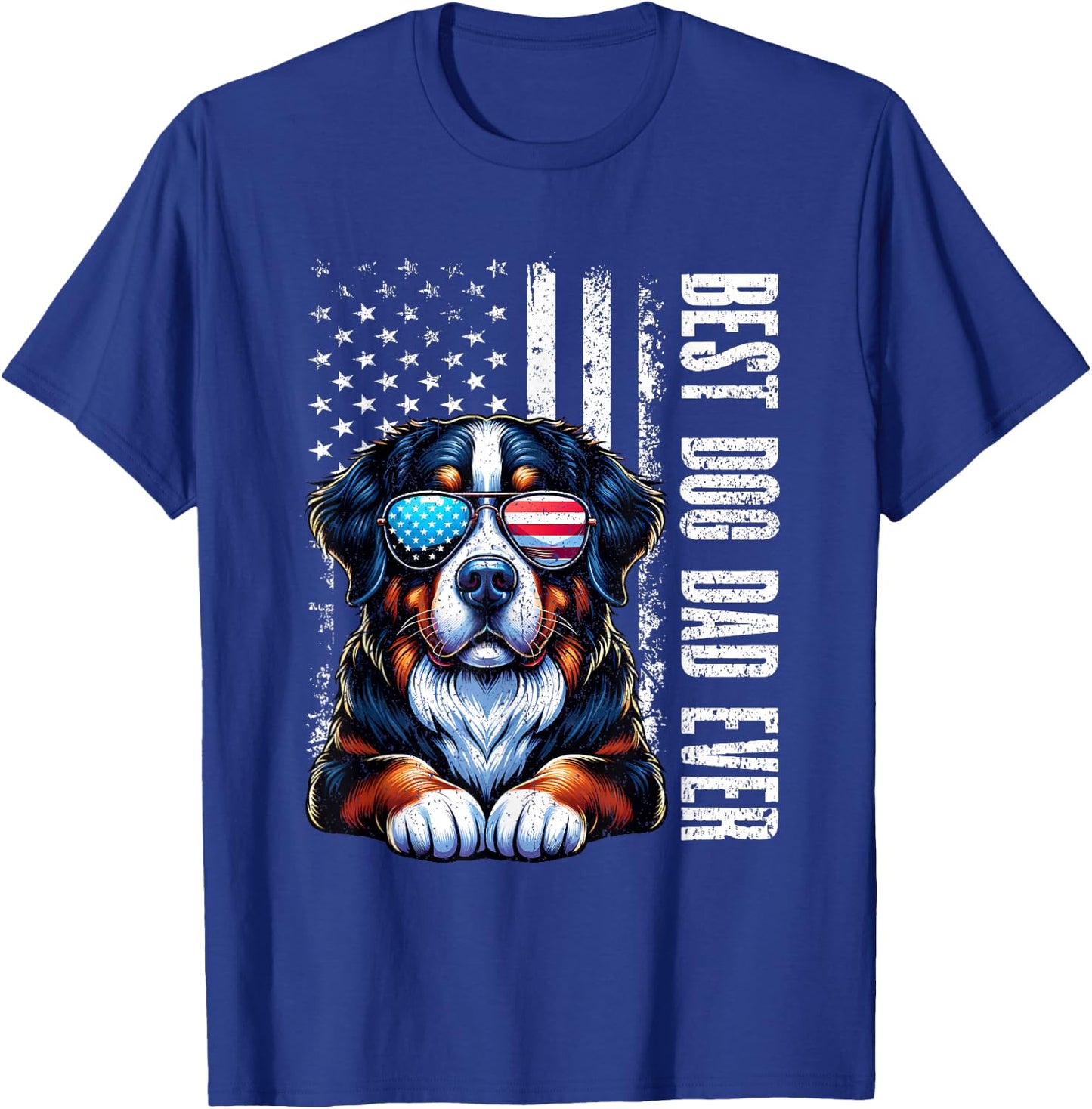 Best Dog Dad Ever Bernese Mountain American Flag Vintage T-Shirt - T-Shirt | Royal