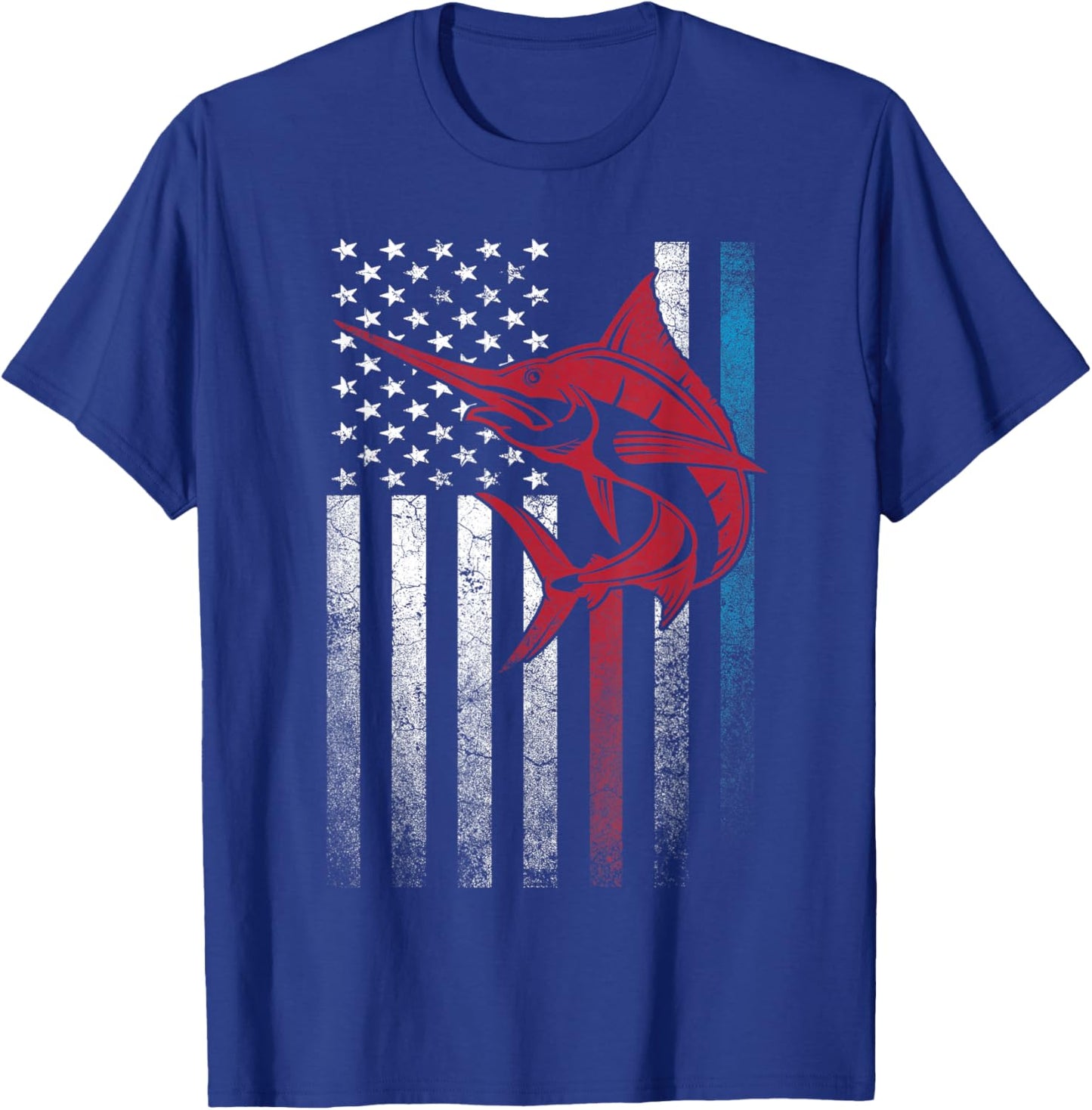 Marlin Fish Fishing 4th of July Shirt Gift American Flag T-Shirt - T-Shirt | Royal
