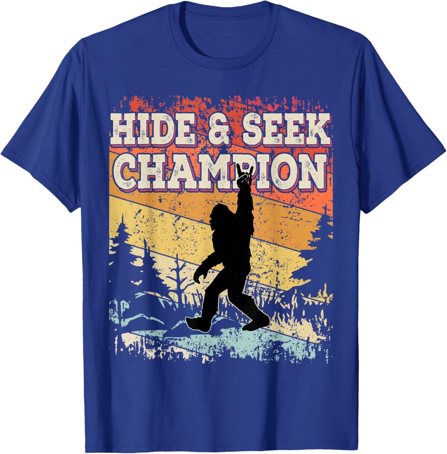 Retro Bigfoot Hide And Seek Champion Vintage Distressed T-Shirt - T-Shirt | Royal