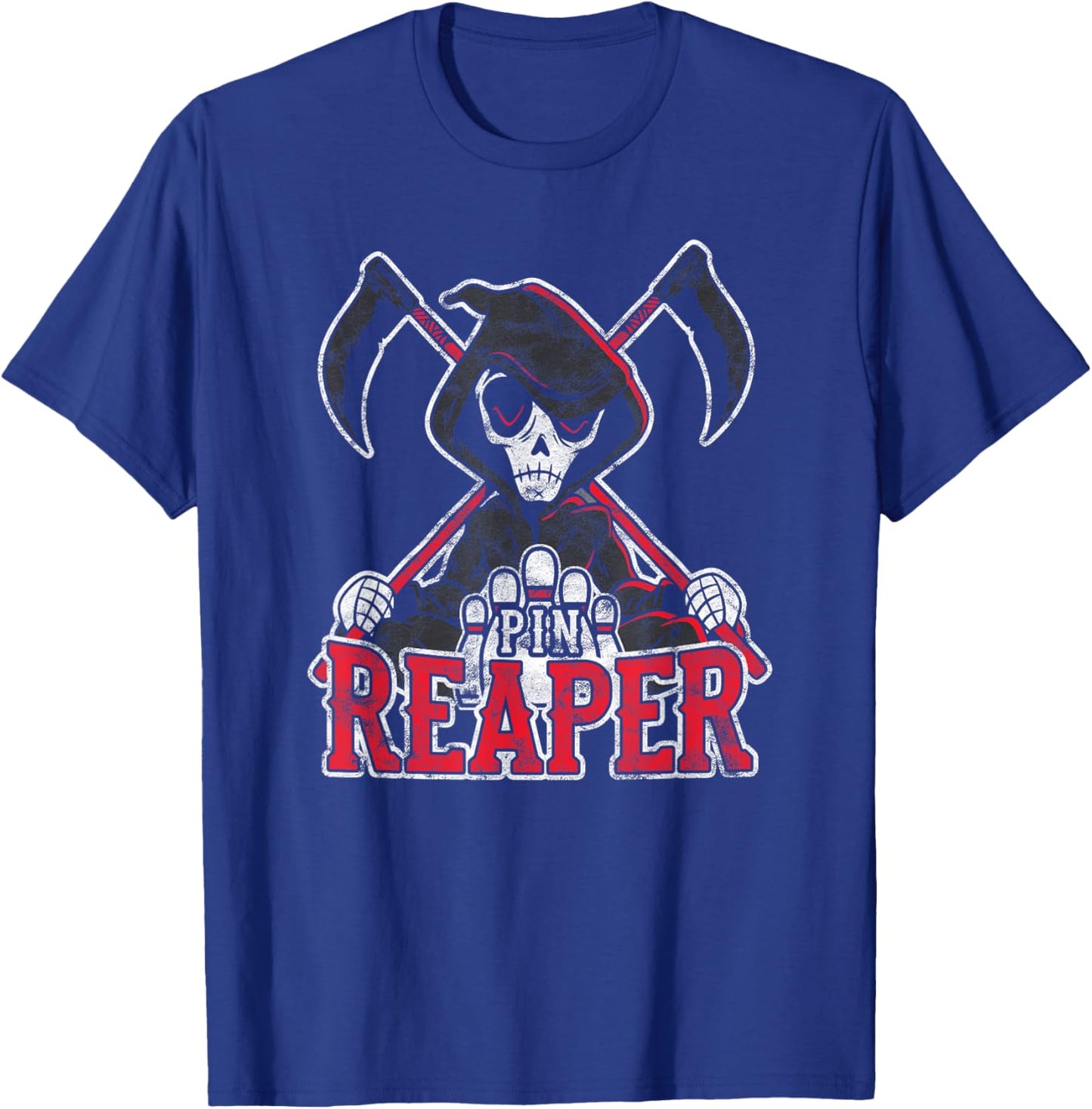 Grim Reaper Pin Reaper Bowling Halloween T-Shirt - T-Shirt | Royal