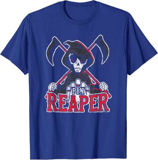 Grim Reaper Pin Reaper Bowling Halloween T-Shirt - T-Shirt | Royal