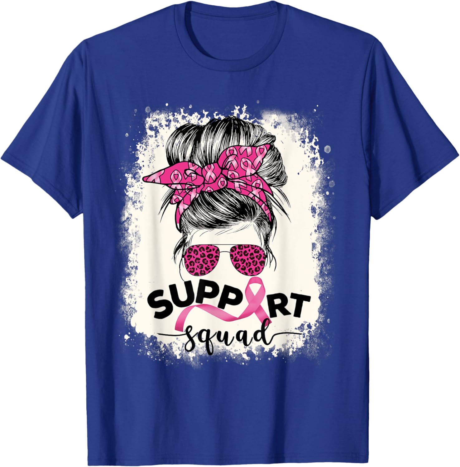 Support Squad Messy Bun Breast Cancer Awareness Pink Warrior T-Shirt - T-Shirt | Royal