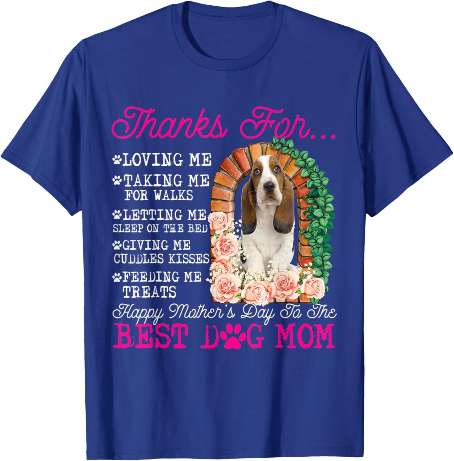 Funny Happy Mother's Day Best Dog Mom Cute Basset Hound Dog Men Women Kids T-Shirt - T-Shirt | Royal