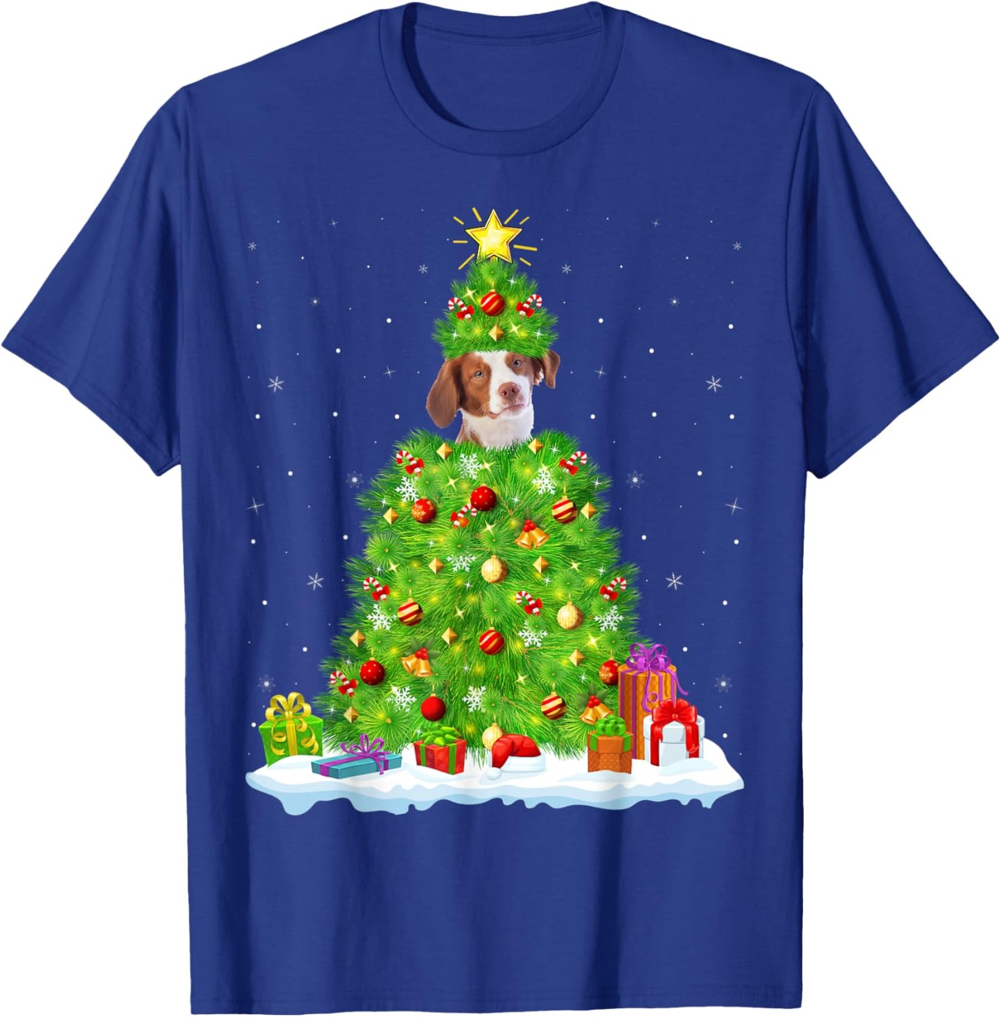 Xmas Lighting Matching Funny Brittany Spaniel Christmas Tree T-Shirt - T-Shirt | Royal