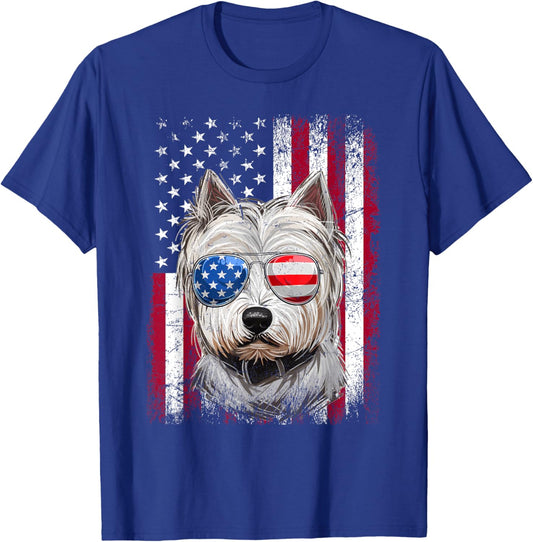 American Flag Patriotic Westie Dog Lover 4th Of July T-Shirt - T-Shirt | Royal