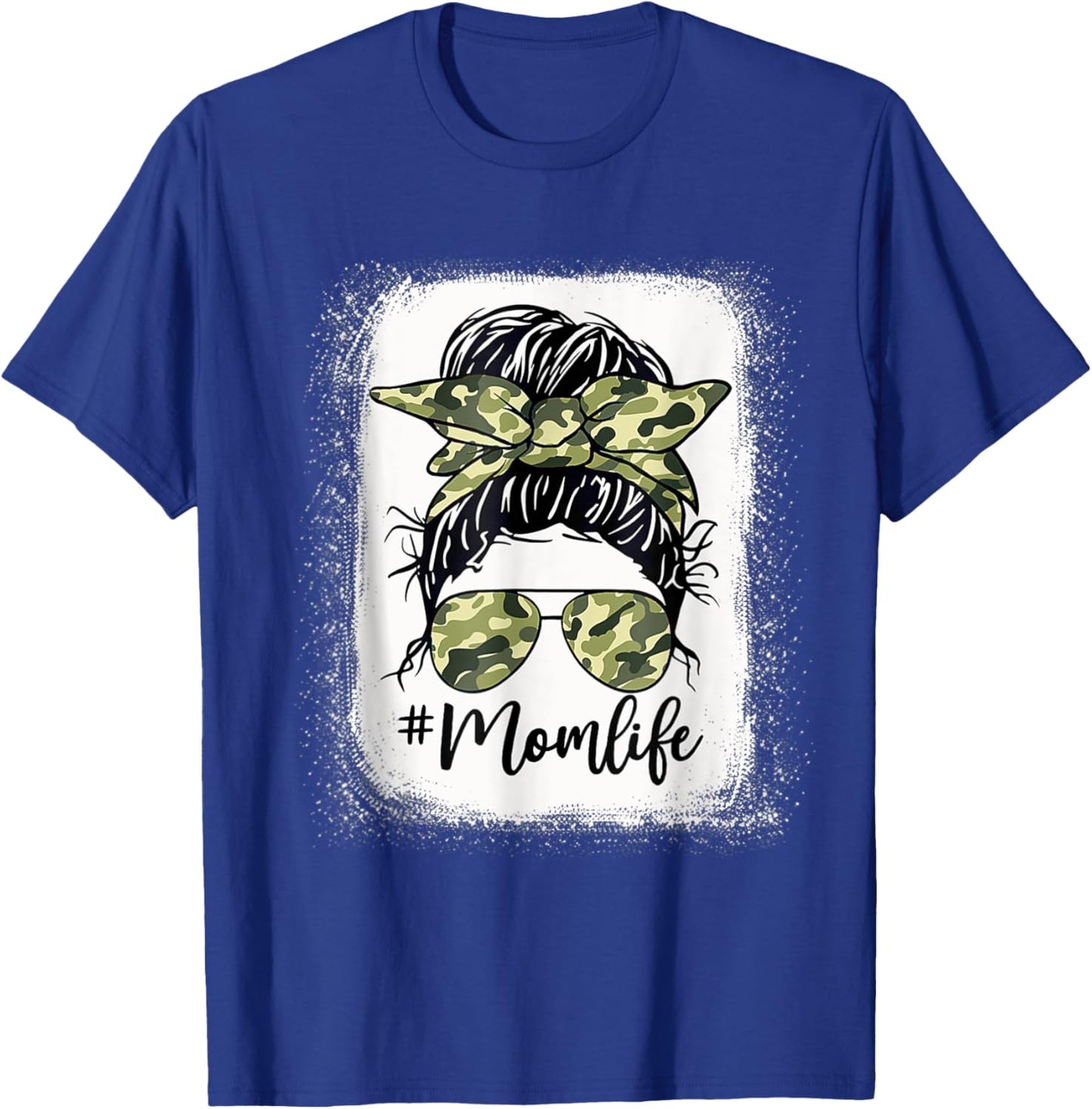 Camouflage Mom Life Messy Bun Bleached Mother's Day T-Shirt - T-Shirt | Royal