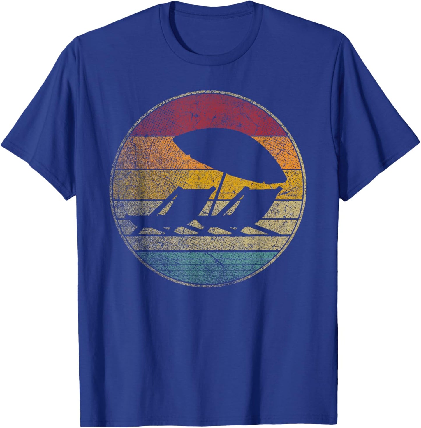 Beach Chair Umbrella Vacation Tropical Retro Vintage 70s 80s T-Shirt - T-Shirt | Royal