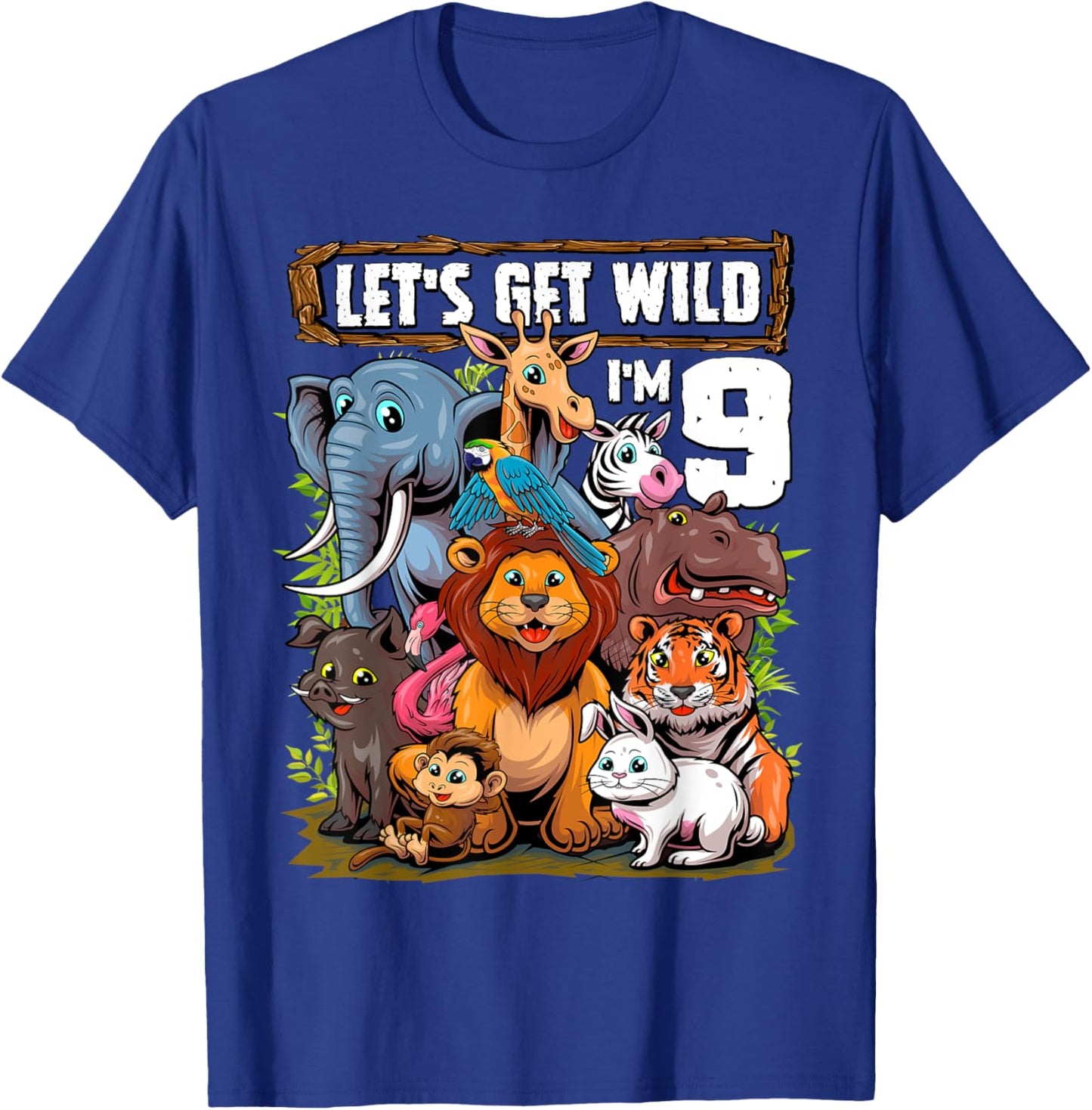 9 Year Old Zoo Birthday Safari Jungle Animals 9th Birthday T-Shirt - T-Shirt | Royal