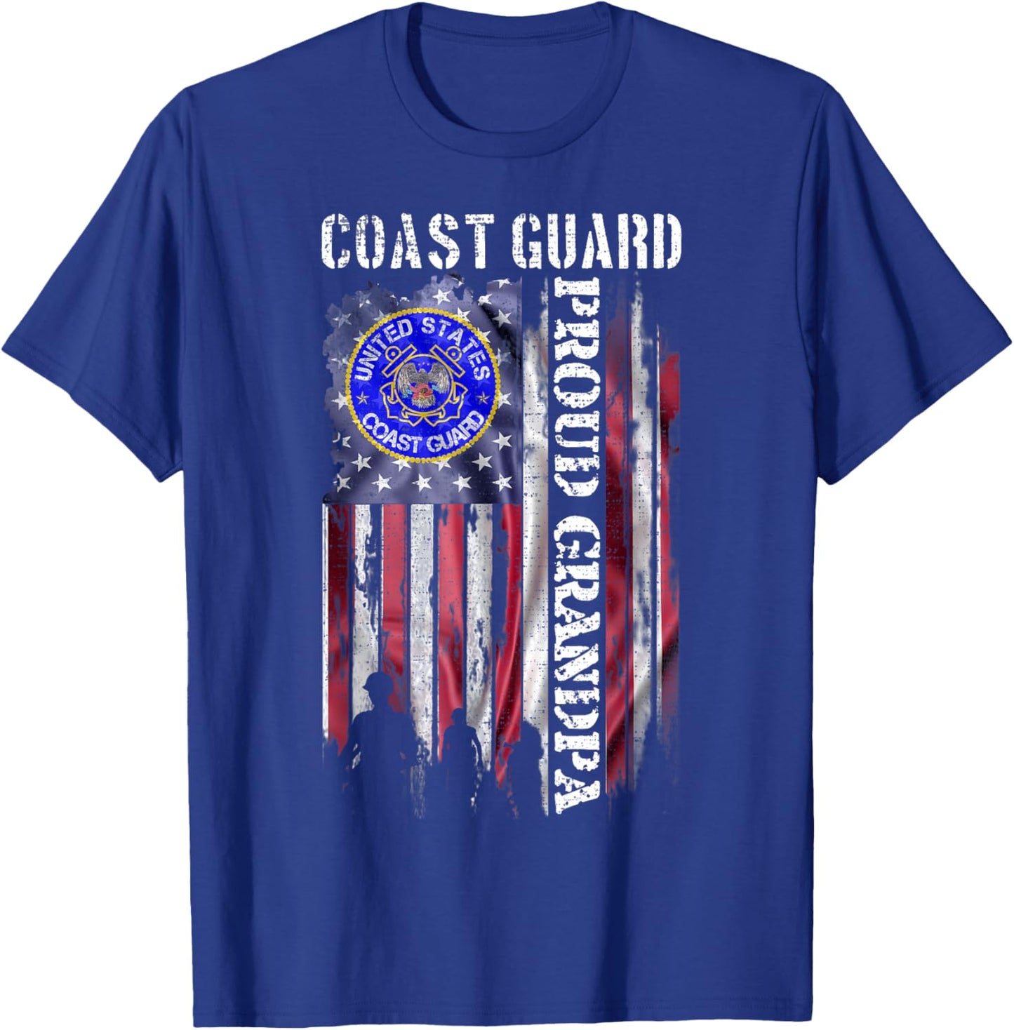 Vintage USA American Flag US Coast Guard Proud Grandpa Funny T-Shirt - T-Shirt | Royal