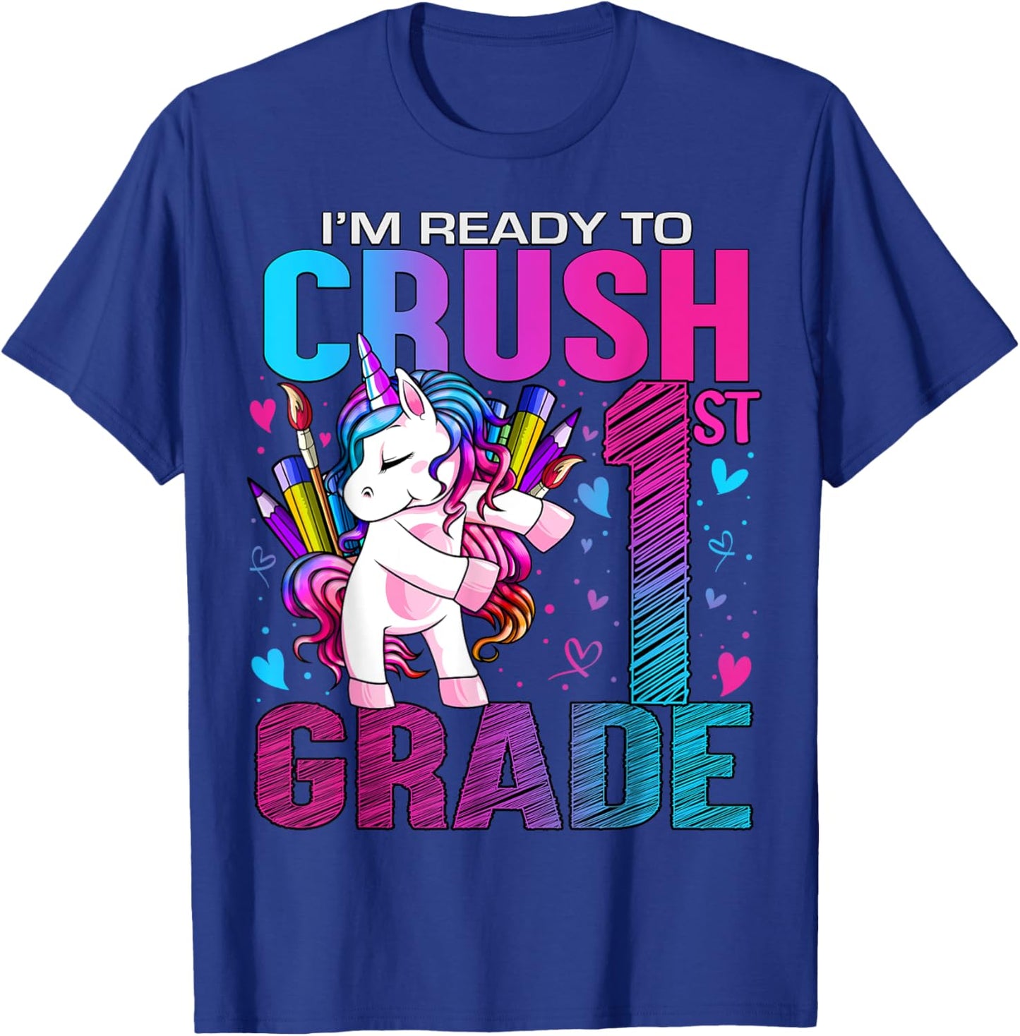 Ready to Crush First 1st Grade Back To School Unicorn Kids T-Shirt - T-Shirt | Royal