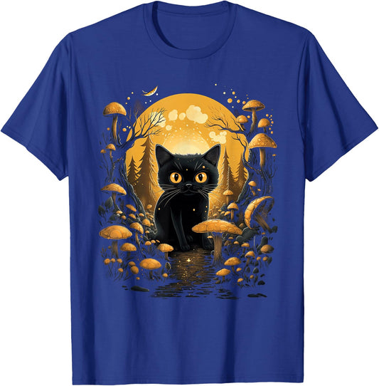 Aesthetic Goblincore and Dark Cottagecore Cat Under Mushroom T-Shirt - T-Shirt | Royal