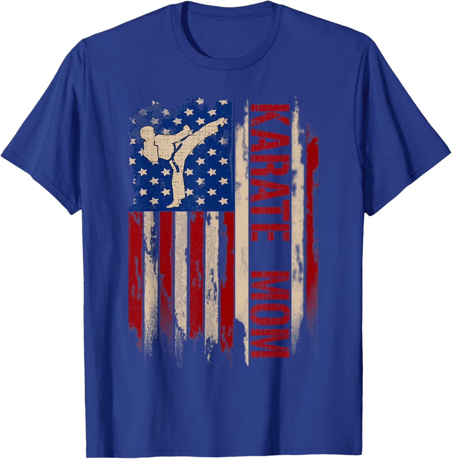 Vintage Karate Mom American USA Flag The Kick Gift T-Shirt - T-Shirt | Royal