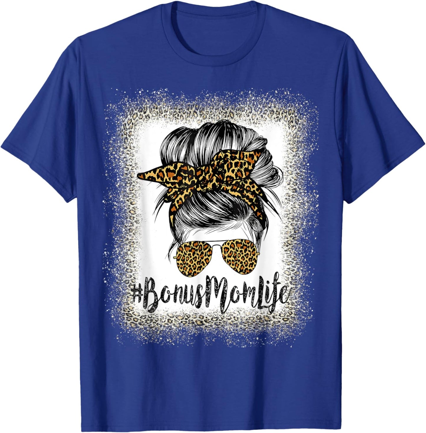 Bonus Mom Life Hair Bandana Glasses Leopard Mother's Day T T-Shirt - T-Shirt | Royal