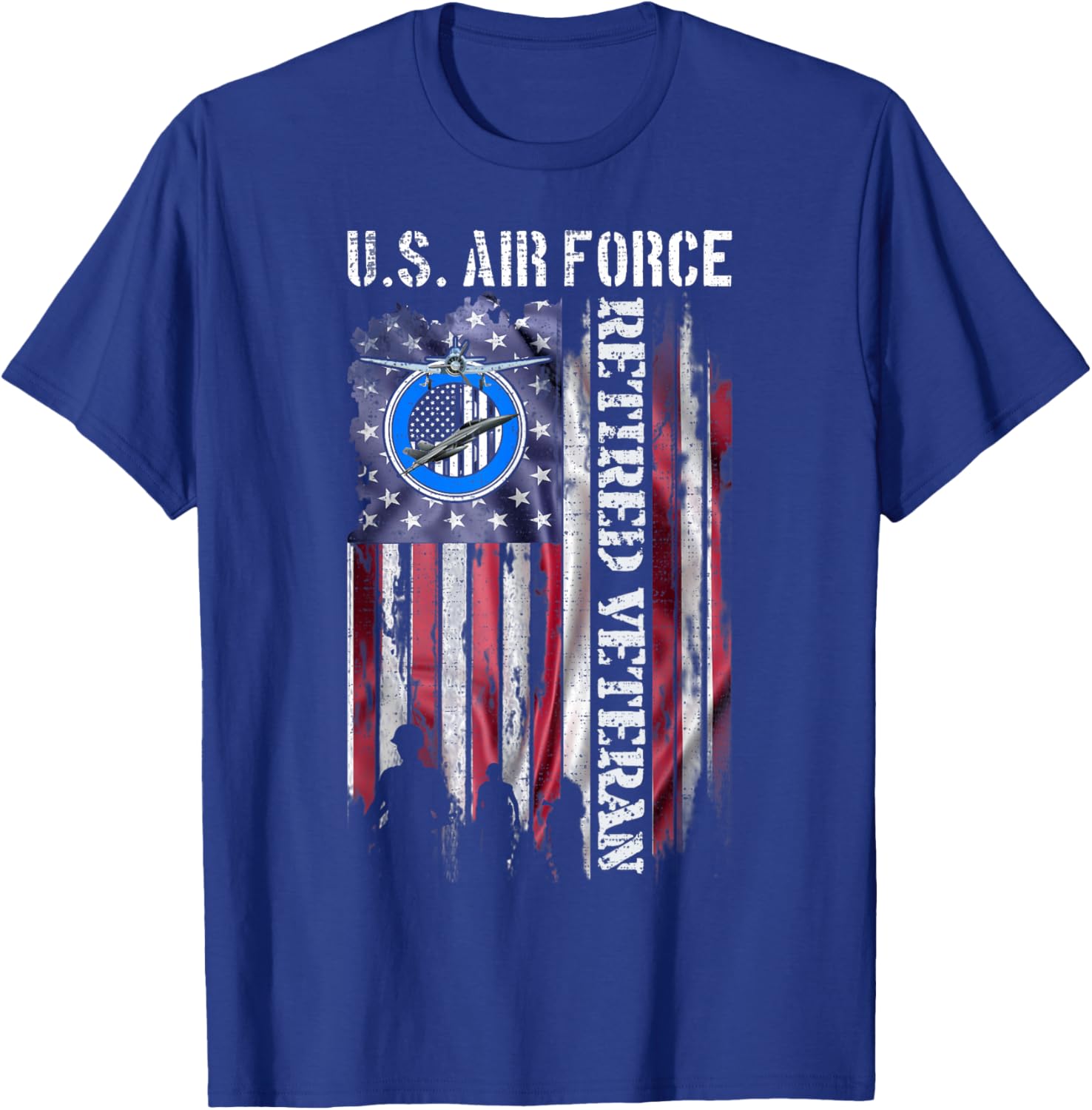 Vintage USA American Flag US Air Force Proud Retired Veteran T-Shirt - T-Shirt | Royal