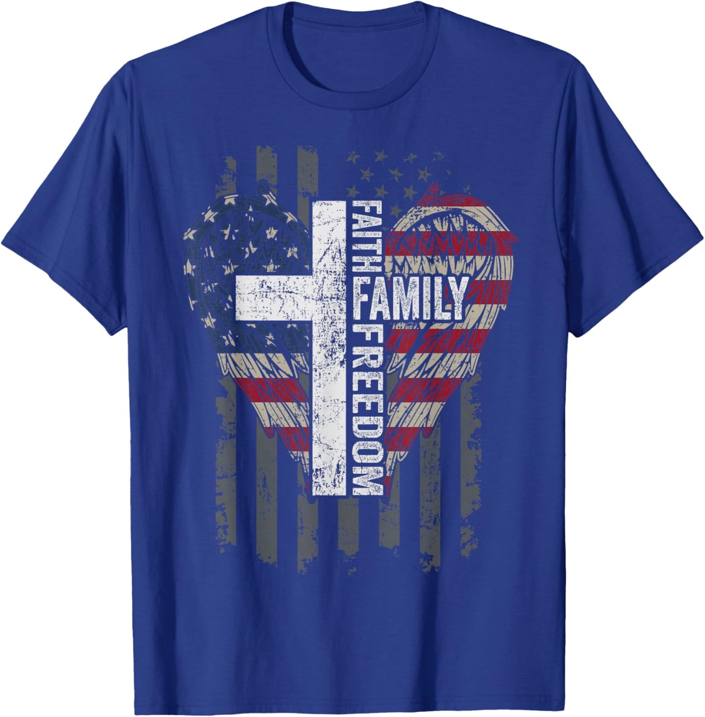 Faith Family Freedom - Christian Worship Jesus God USA Flag T-Shirt - T-Shirt | Royal