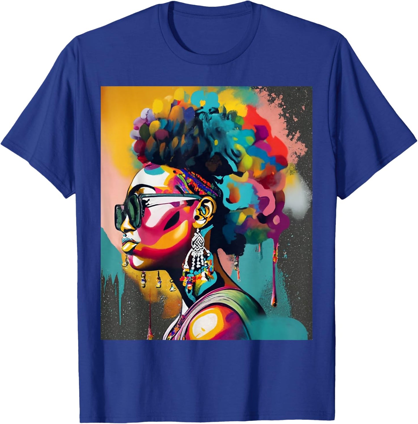 Colorful Art Black Queen Afro Melanin Dripping Juneteenth T-Shirt - T-Shirt | Royal