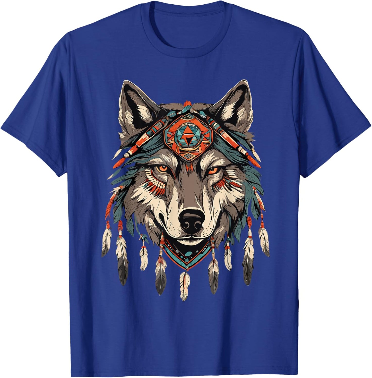 Native American Wolf Artwork T-Shirt - T-Shirt | Royal