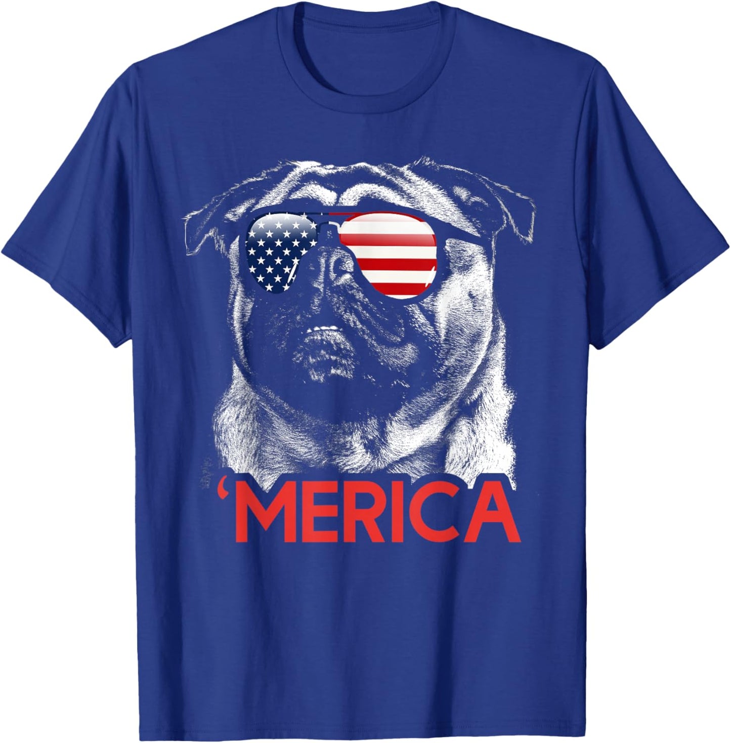 Merica Pug American Flag 4th of July Independence Day Women Men T-Shirt - T-Shirt | Royal