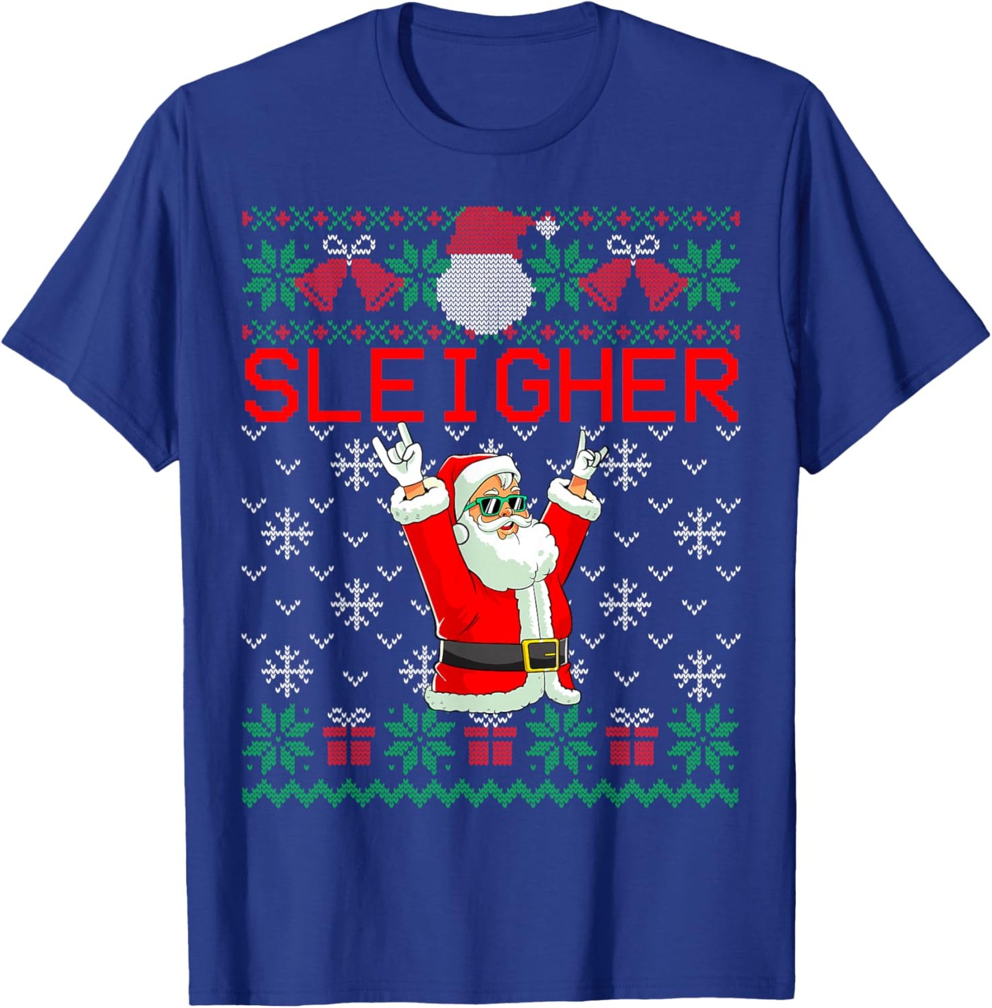 Sleigher Heavy Metal Music Hail Santa Ugly Christmas Sweater T-Shirt - T-Shirt | Royal