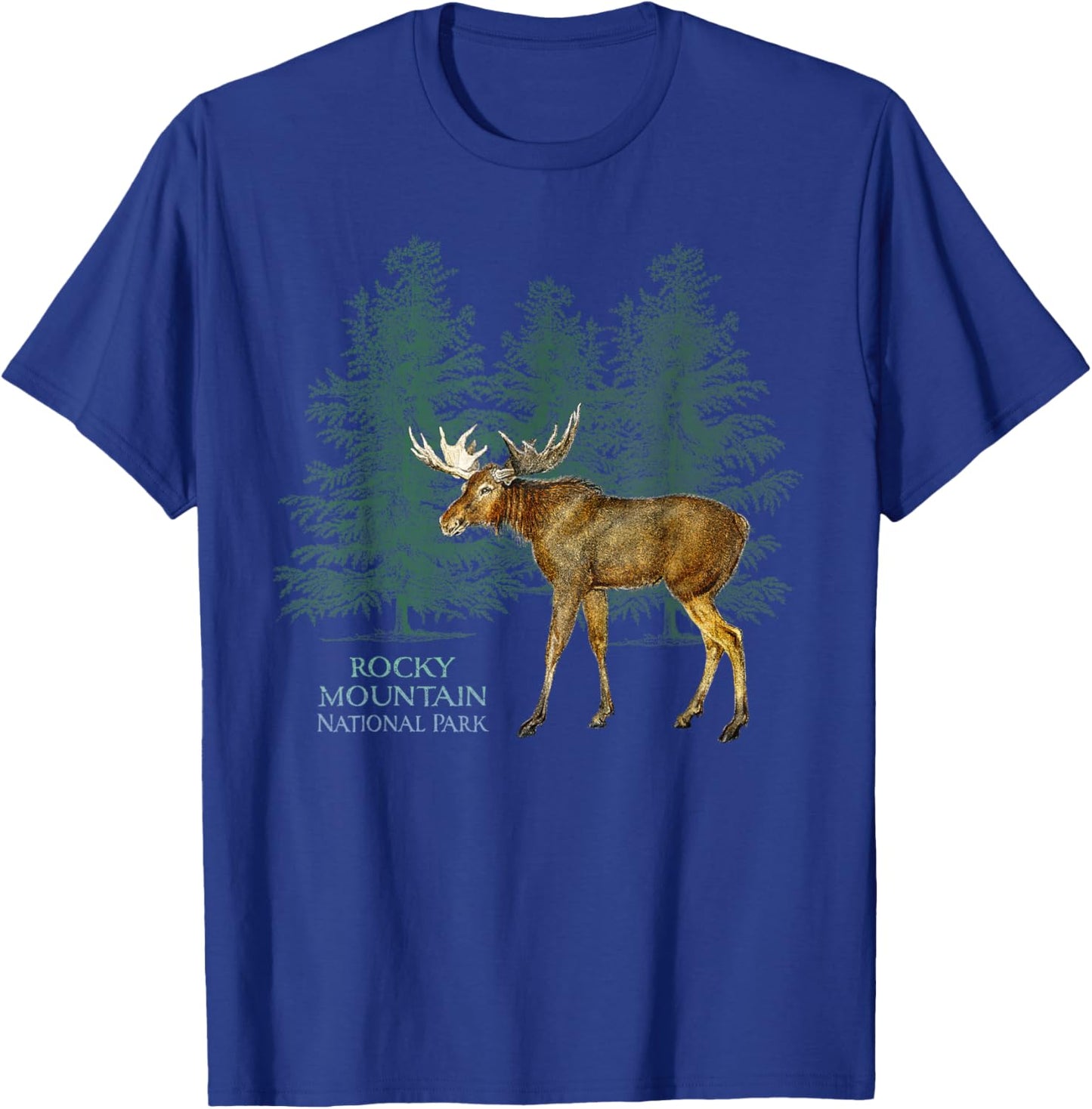 Rocky Mountain National Park Colorado Moose Trees T-Shirt - T-Shirt | Royal