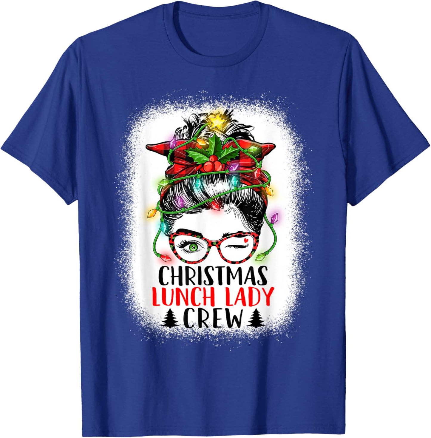 Christmas Lunch Lady Crew Messy Bun Women Christmas Lights T-Shirt - T-Shirt | Royal