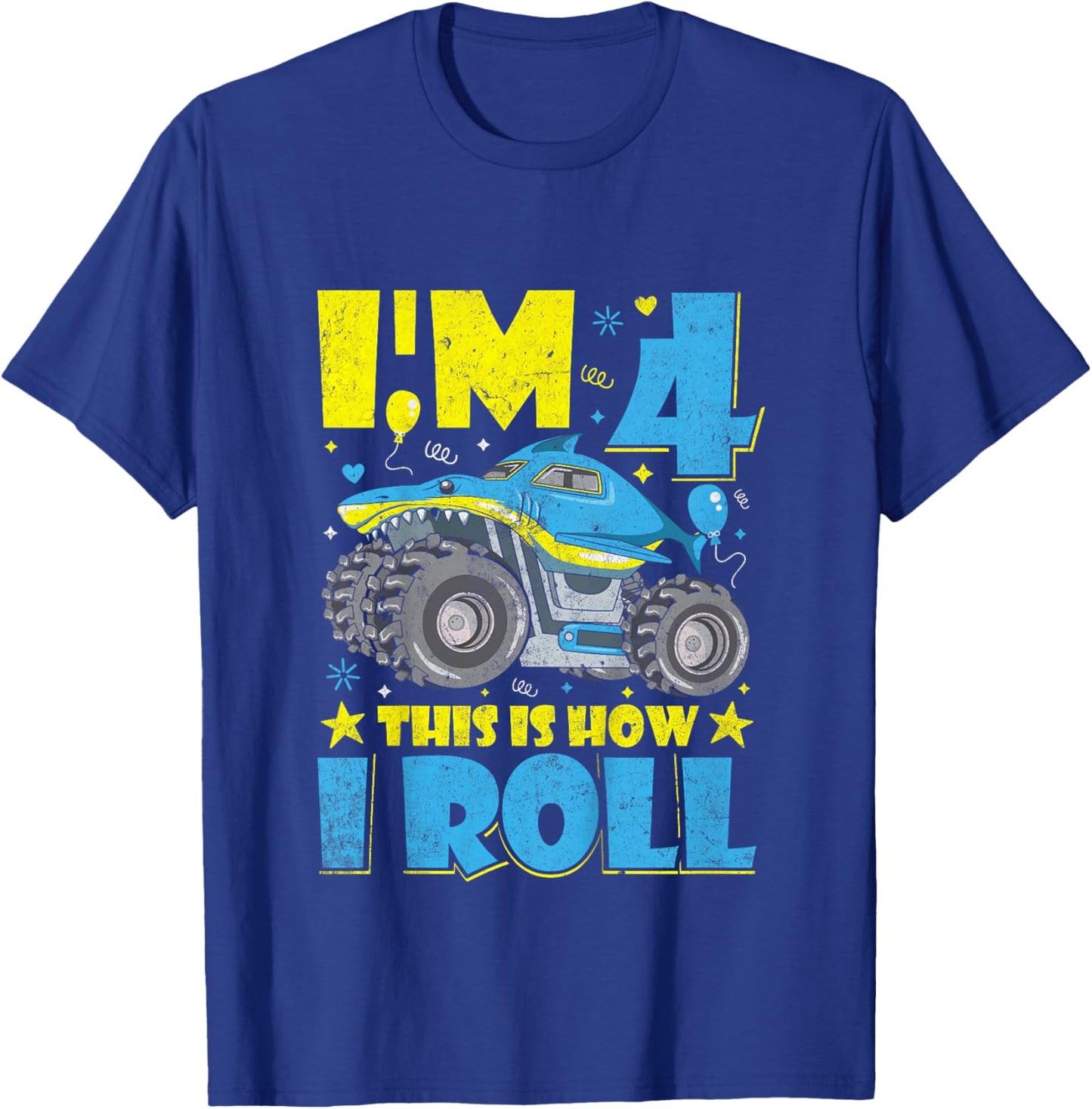 Monster Truck Shark 4th Birthday Boys and Girls Novelty T-Shirt - T-Shirt | Royal