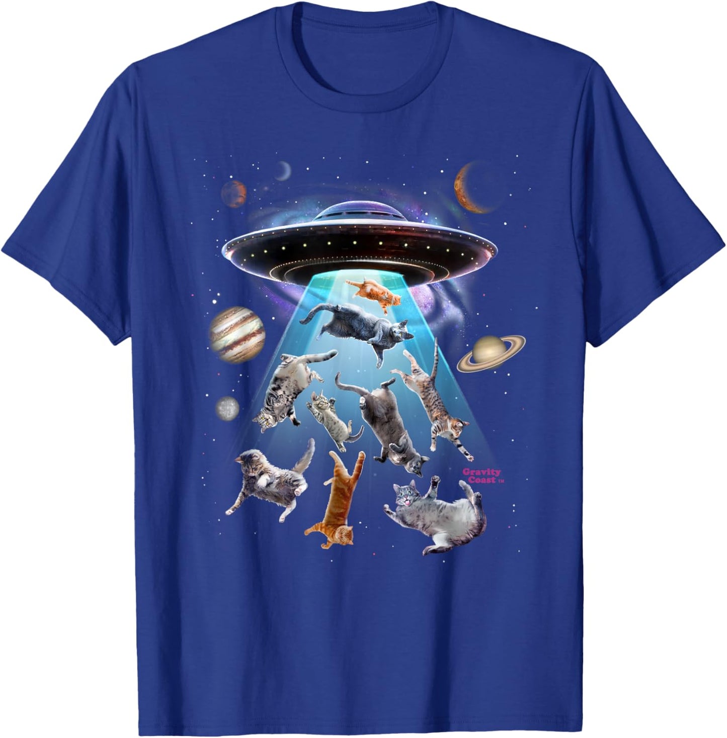 Aliens Abducting Cats Cat Kittens UFO Saucer Cat Lover Gifts T-Shirt - T-Shirt | Royal