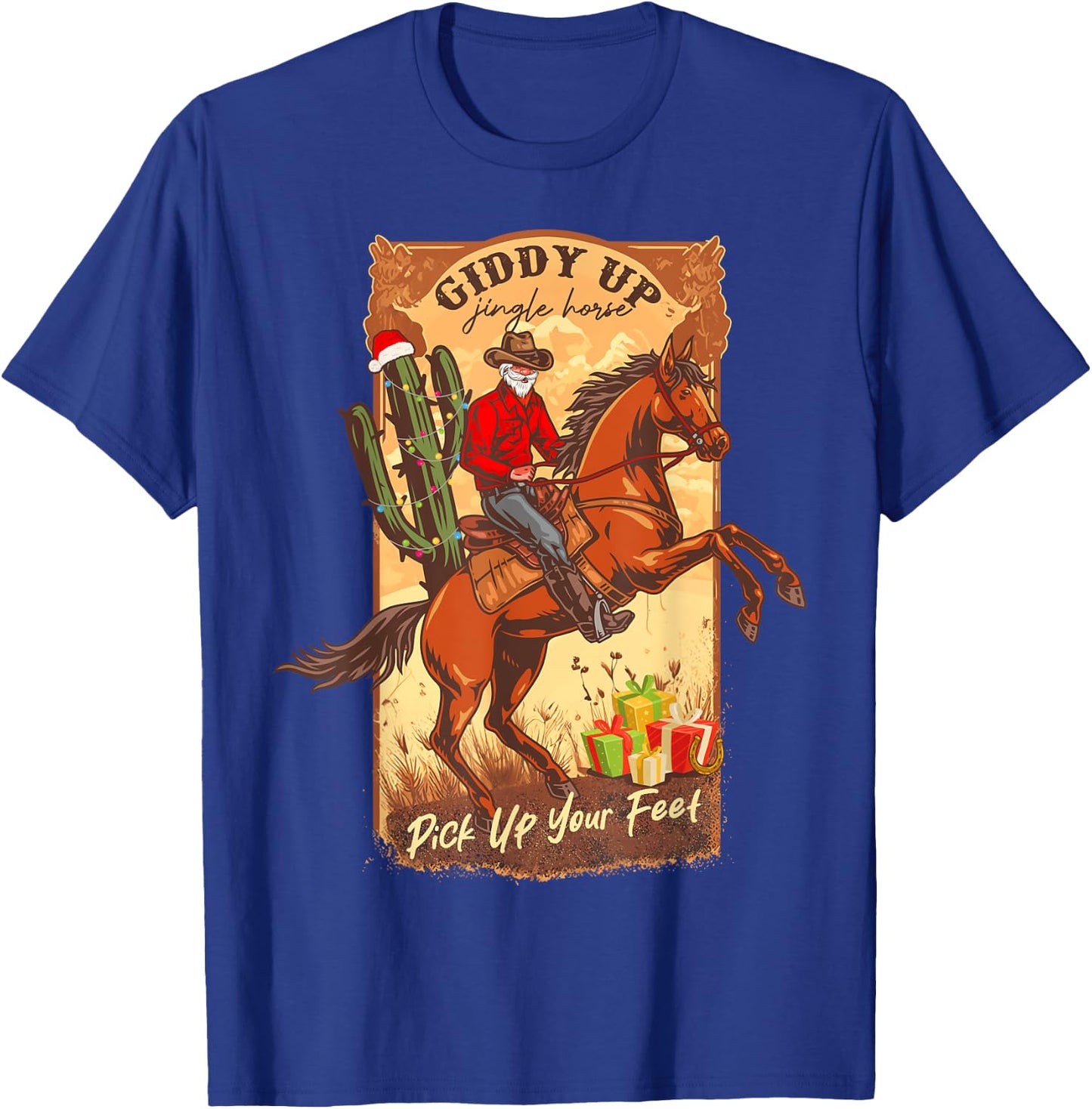 Giddy Up Jingle Horse Pick Up Your Feet Retro Western Xmas T-Shirt - T-Shirt | Royal