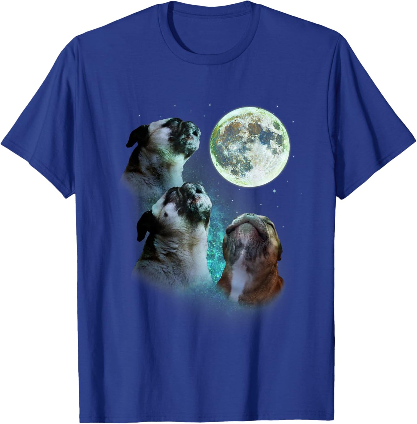 Three Pugs Howl At Moon 3 Wolfs - Funny Wolves Parody T-Shirt - T-Shirt | Royal